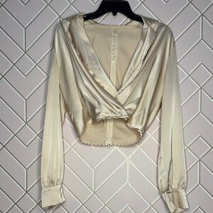 Elegant Cream Satin Blouse Medium